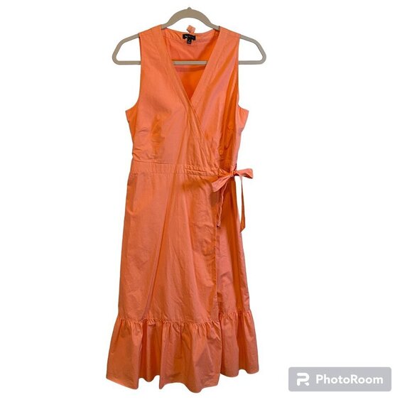 Talbots Coral Cotton Wrap Midi Dress - Picture 2 of 11